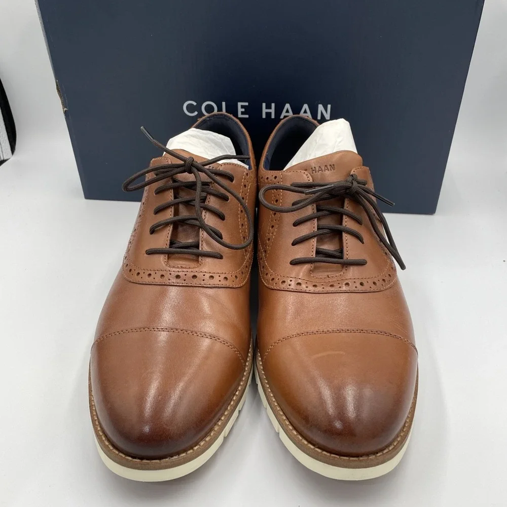 Cole Haan FlexGrand + Cap Toe Oxford Men's Sz 9 British Tan Leather NIB C40341